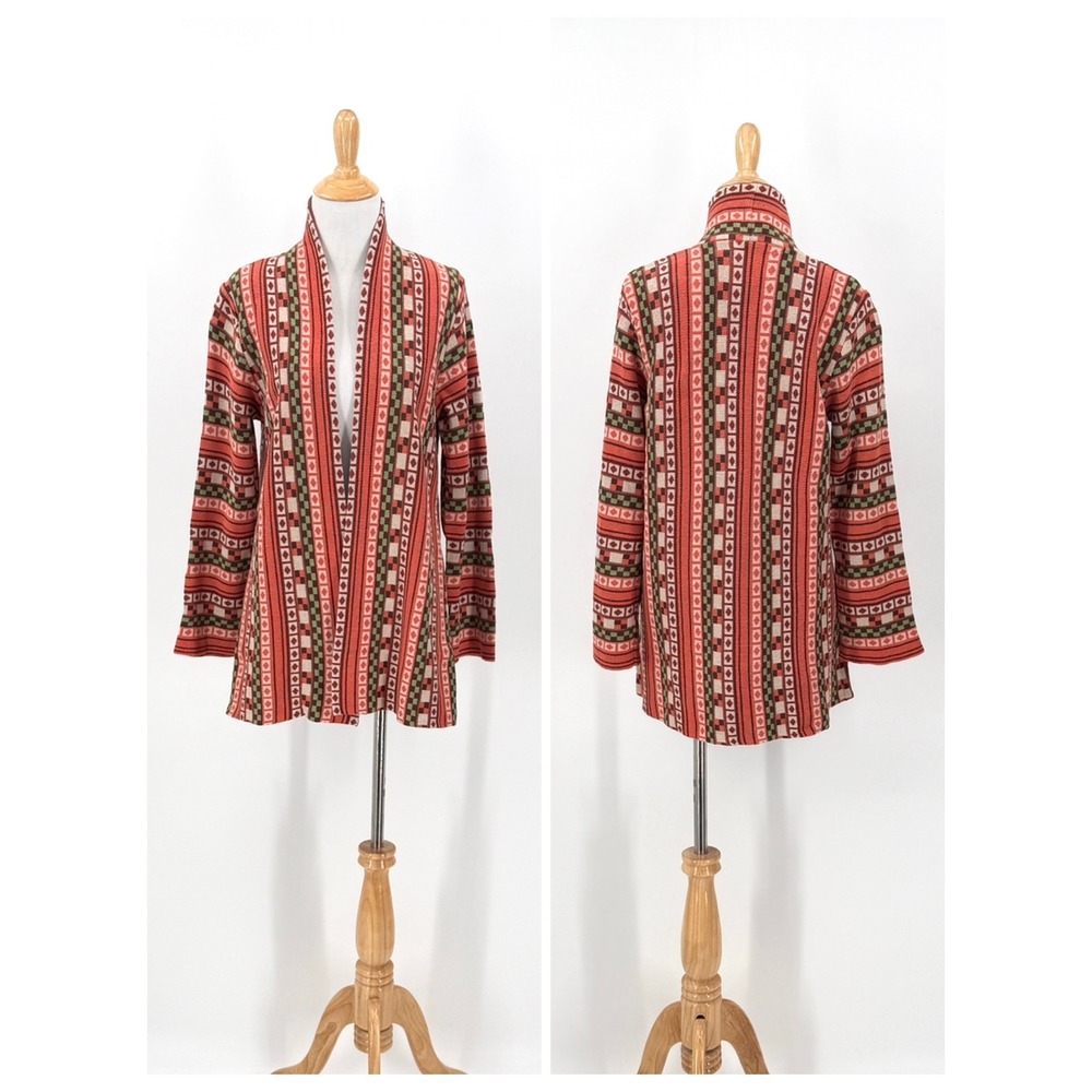 STORYBOOK KNITS Cardigan Sweater Women Small Orange Geometric Open Long Sleeve